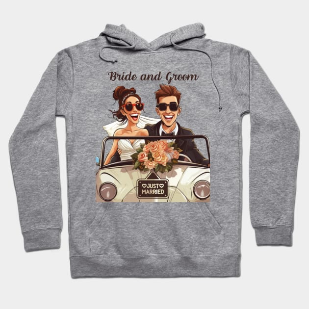 Bride and Groom Just Married Gifts for Newlyweds and Wedding Guests Hoodie by Positive Designer